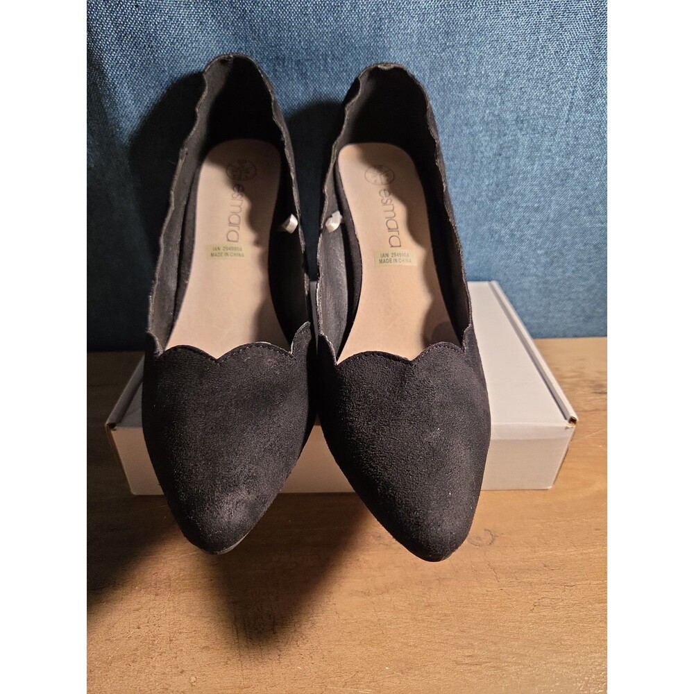 Esmara Black Suede Scalloped Heels Pumps Pointed Toe Size 8